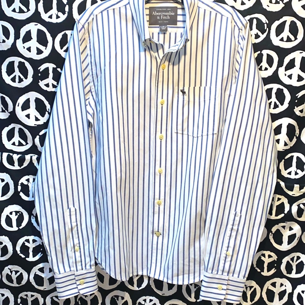 MEN ABERCROMBIE & FIT H STRIPED MUSCLE SHIRT LONG SLEEVE BUTTON DOWN SZ S